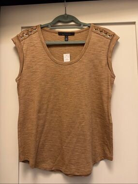NWT White House Black Market Tan Sleeveless Tank with Grommet-Trim Shoulders